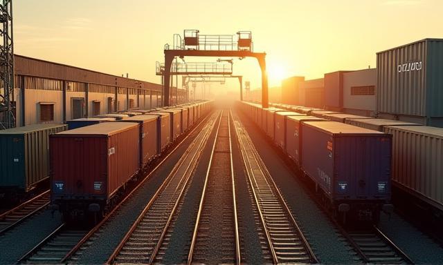 Bahnhof mit Güterwaggons und Partner-Terminals