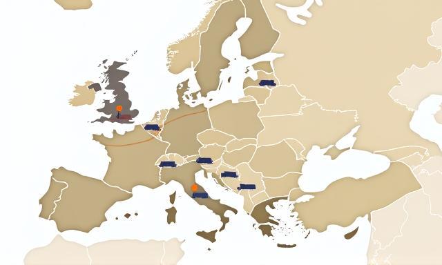 Karte Europas mit wichtigsten Straßengüterverkehrs-Routen marked